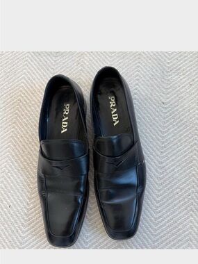 Prada Black Leather Penny Loafers